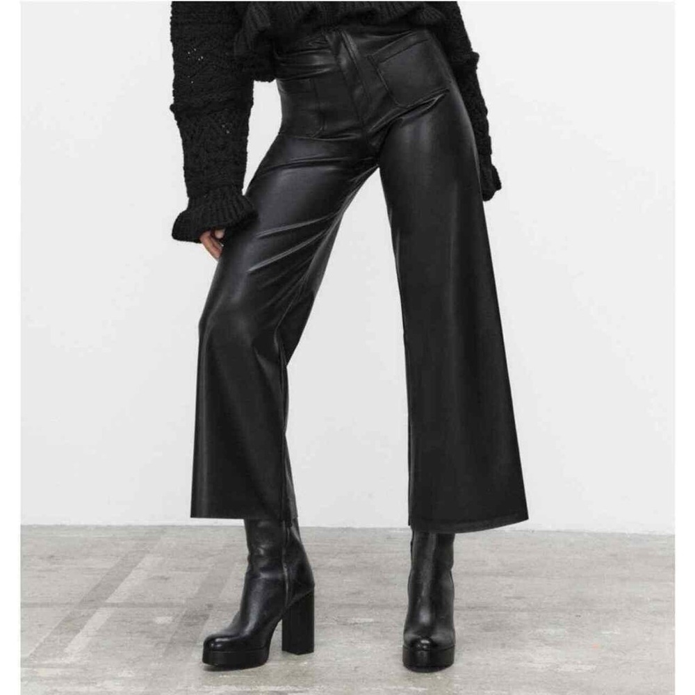 Zara Marine Straight Leg Faux Leather Crop Pants